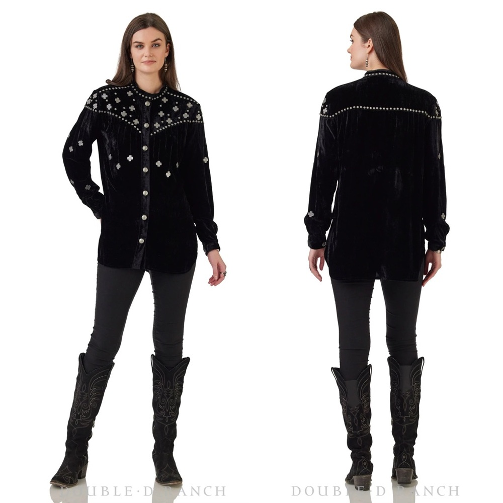 Double D Ranch Sacred Mountain Velvet Top, Black